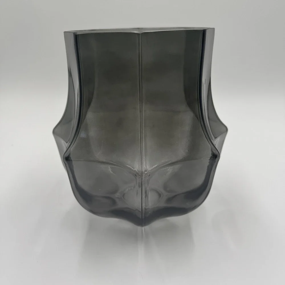 Studio McGee Geo Glass Vase Geometric Decor Wide Mouth Smoke Gray Threshold NWT